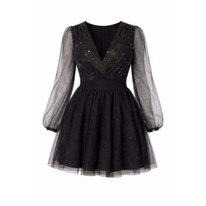 Elegant Black Sparkle V-Neck Prom Dress